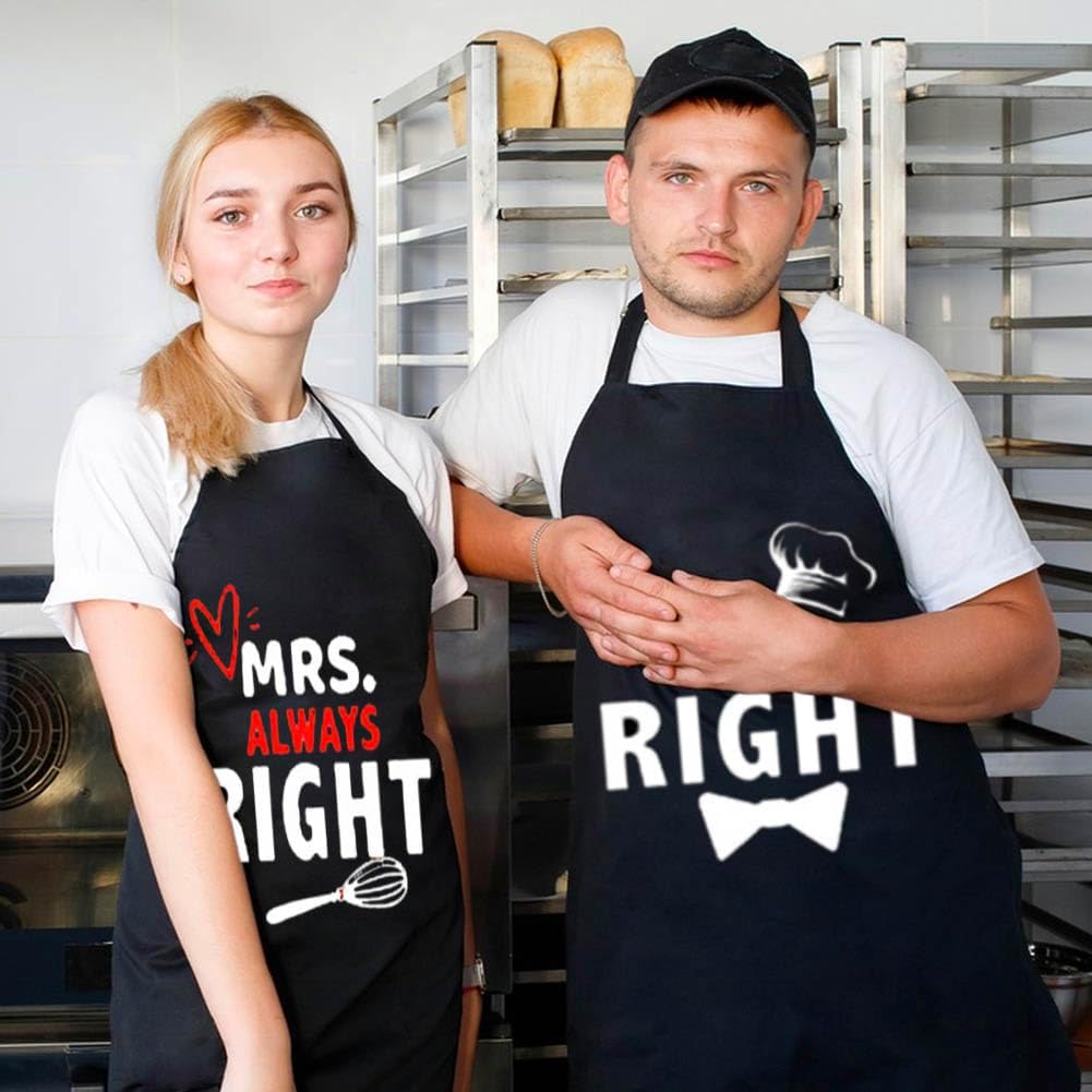 JOONOR Mr. and Mrs. Couples Aprons Her King and His Queen Couple Apron Set Waterpoof Kitchen Cooking Apron