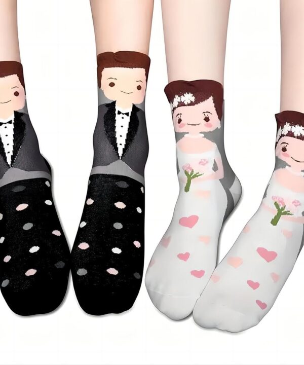 Novelty Funny Wedding Socks, Bride Groom Design Couple Socks For Marriage Lovers, 2 Pairs Set
