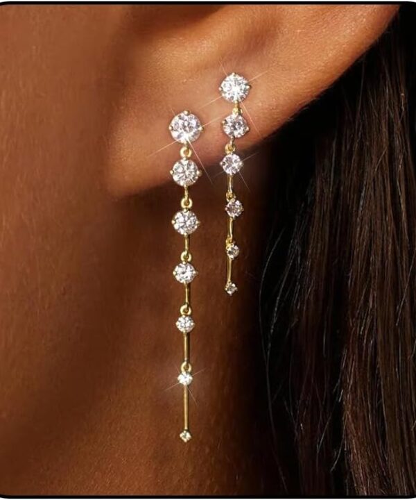 14K Gold Plated Dangle Earrings for Women Dainty Silver Drop Earring Trendy CZ Non Tarnish Cute Small Long Dangling Wedding Bridesmaid Hoop Earring Jewelry Christmas Gifts