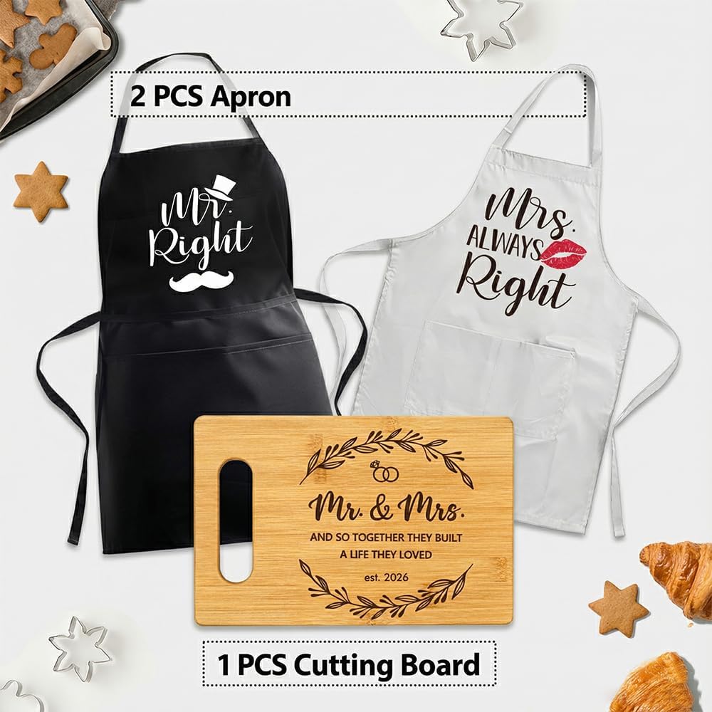 Mr & Mrs Aprons with Pocket Cutting Board Gifts Set for Couples 2026, And So Together They Built a Life They Loved, Bridal Shower, Engagement, Housewarming Gifts