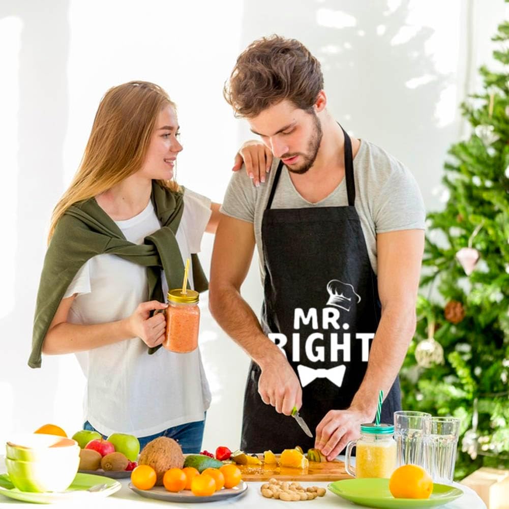 JOONOR Mr. and Mrs. Couples Aprons Her King and His Queen Couple Apron Set Waterpoof Kitchen Cooking Apron