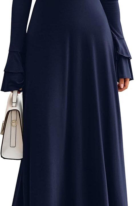 PRETTYGARDEN Womens Dresses Formal Off The Shoulder Long Sleeve Ruched Knit A-Line Maxi Wedding Guest Dress Fall Clothes