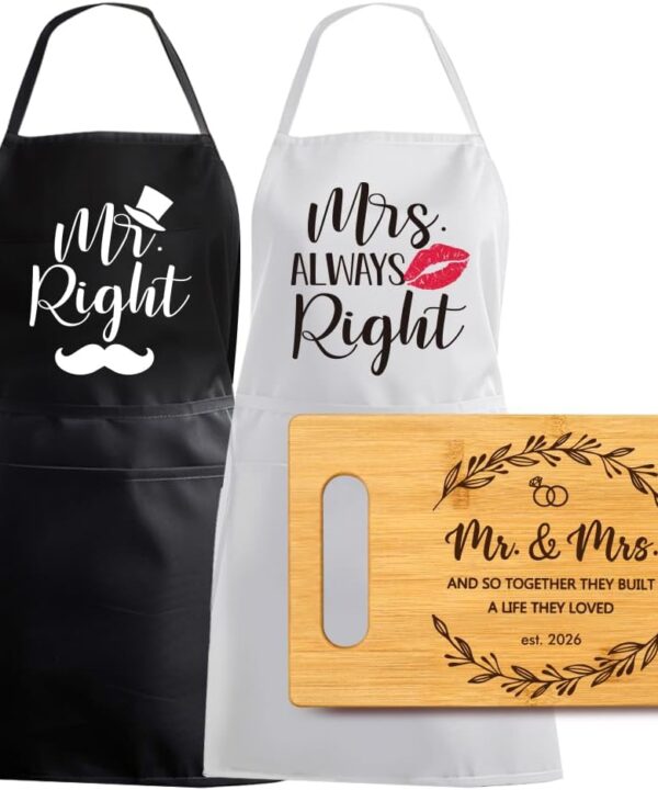Mr & Mrs Aprons with Pocket Cutting Board Gifts Set for Couples 2026, And So Together They Built a Life They Loved, Bridal Shower, Engagement, Housewarming Gifts