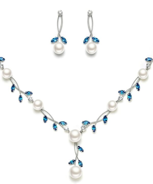 EVER FAITH Wedding Pearl Jewelry for Bride CZ Crystal Simulated Pearls Floral Vine Filigree Bridal Necklace Earrings Set