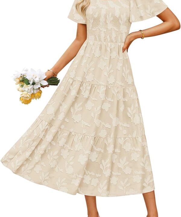 ZESICA Women‘s Summer Boho Floral Midi Dress 2025 Casual Short Sleeve Square Neck Flowy Beach Vacation Long Dress