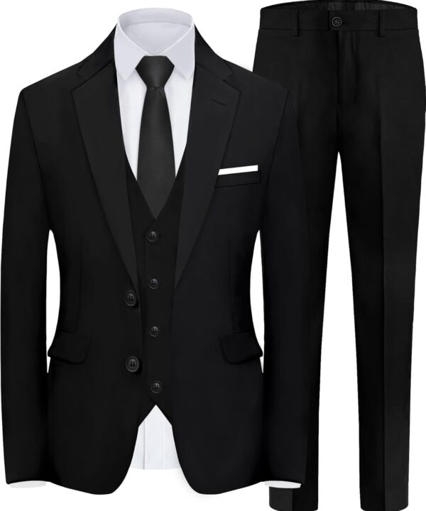 Men's Slim Fit 5-Piece Suit Set with Stretch - Jacket, Vest, Pants, Bow Tie & Necktie (2-Button Design)