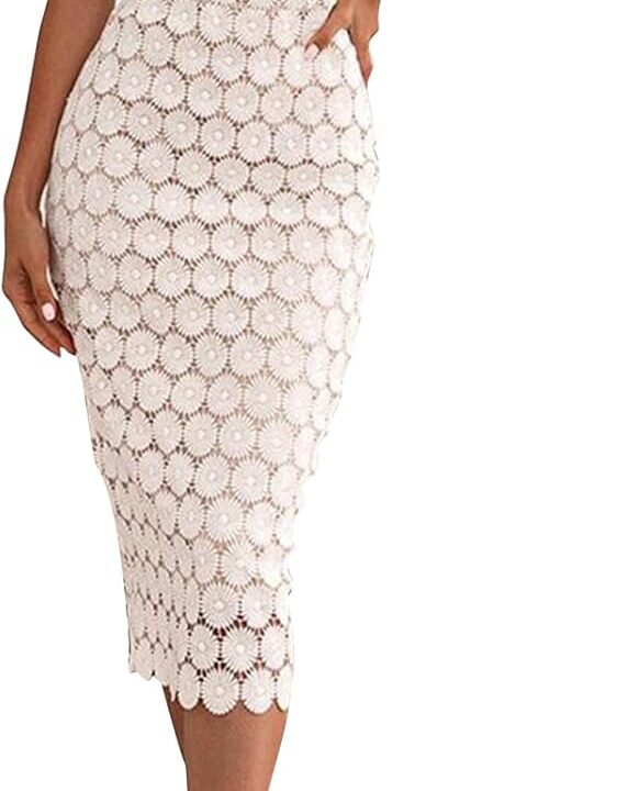 Cololura Women Elegant Floral Lace Mesh Short Sleeve Formal Evening Gown Party Bodycon Pencil Dress