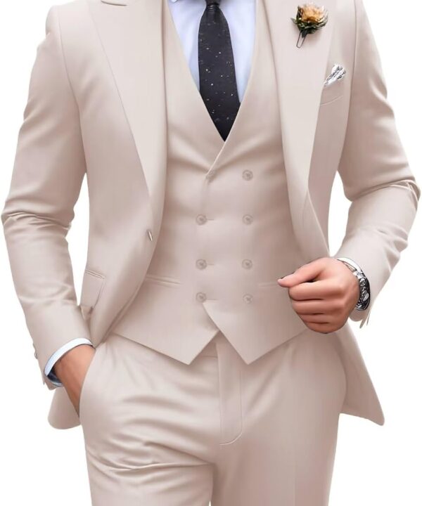 Mens Suit Slim Fit 3 Piece Double Breasted Suit Men Formal Tuxedo Set Casual Wedding Prom Groom Suits