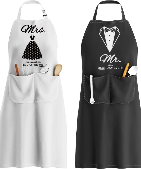 Couples Apron Set - Wedding Engagement Gifts for Couples, Funny Kitchen Gifts for Couples, Bridal Shower Gifts, Christmas