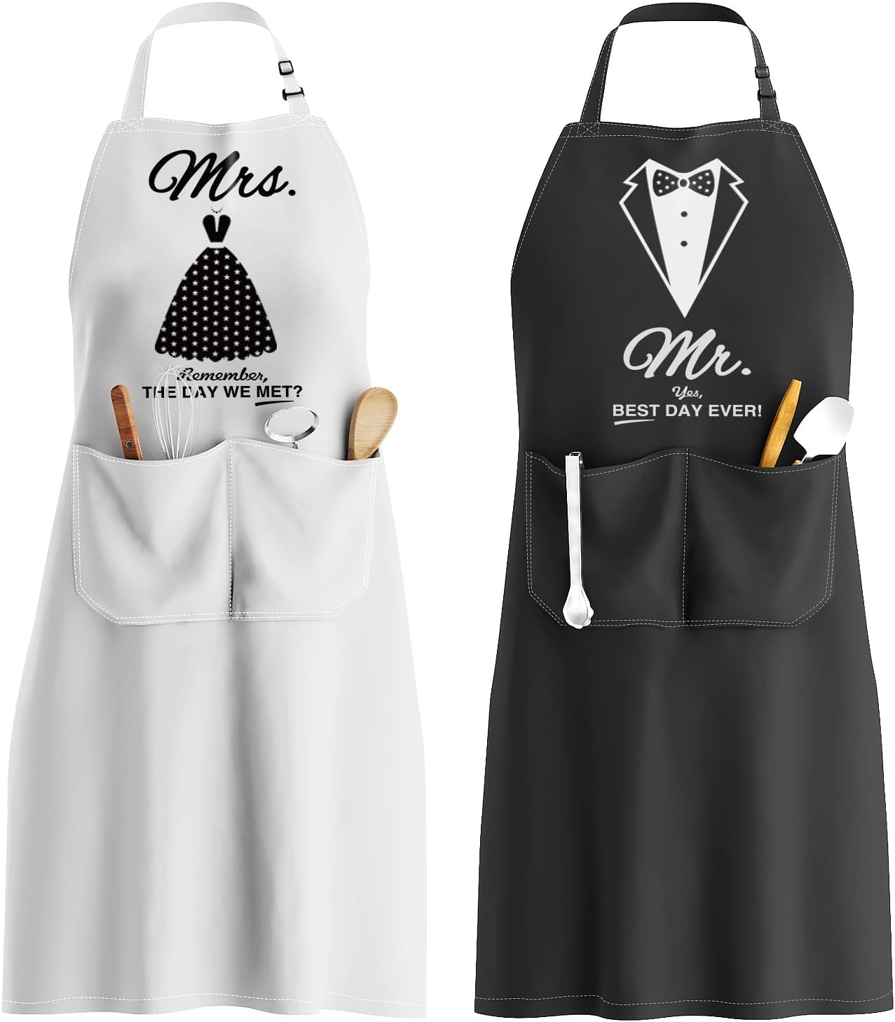 Couples Apron Set - Wedding Engagement Gifts for Couples, Funny Kitchen Gifts for Couples, Bridal Shower Gifts, Christmas