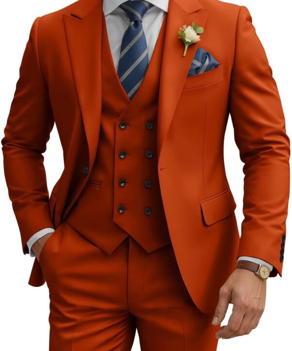 Mens Suit 3 Piece Slim Fit Suits for Men Double Breasted Suit Wedding Prom Suits Formal Business Dinner Tuxedo