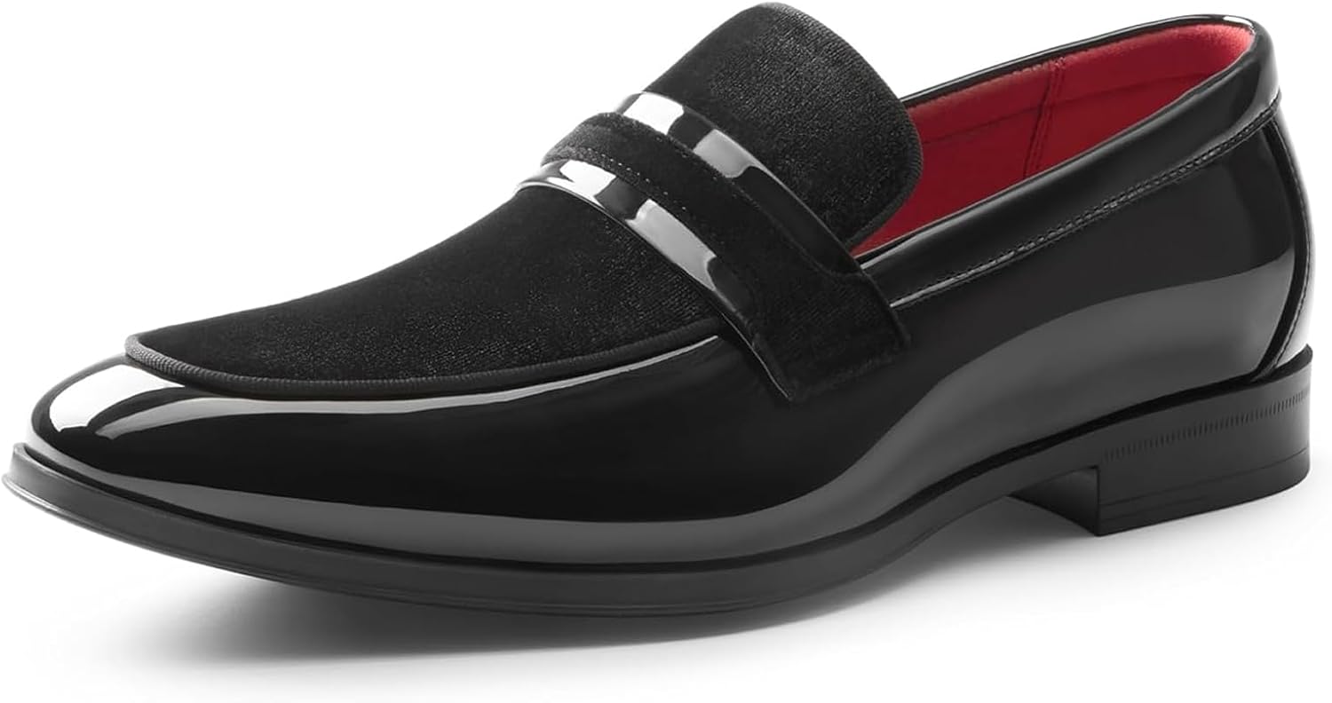 Bruno Marc Men's Tuxedo Patent Loafers Classic Velvet Slip-on Dress Shoes