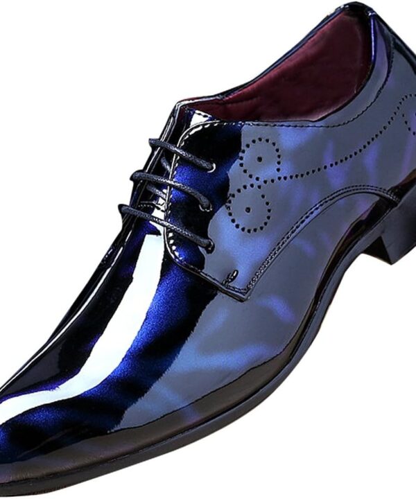 Men Fashion Dress Business Shoe Pointed Toe Floral Patent Leather Lace Up Oxford Black Brown Red Grey