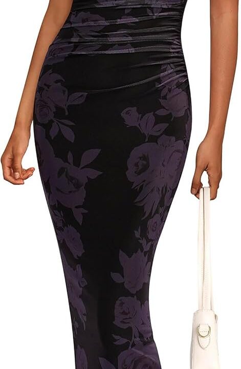 PRETTYGARDEN Womens Summer Wedding Guest Dress 2026 Spring Mesh Sleeveless Bodycon Ruched Floral Holiday Maxi Long Dresses