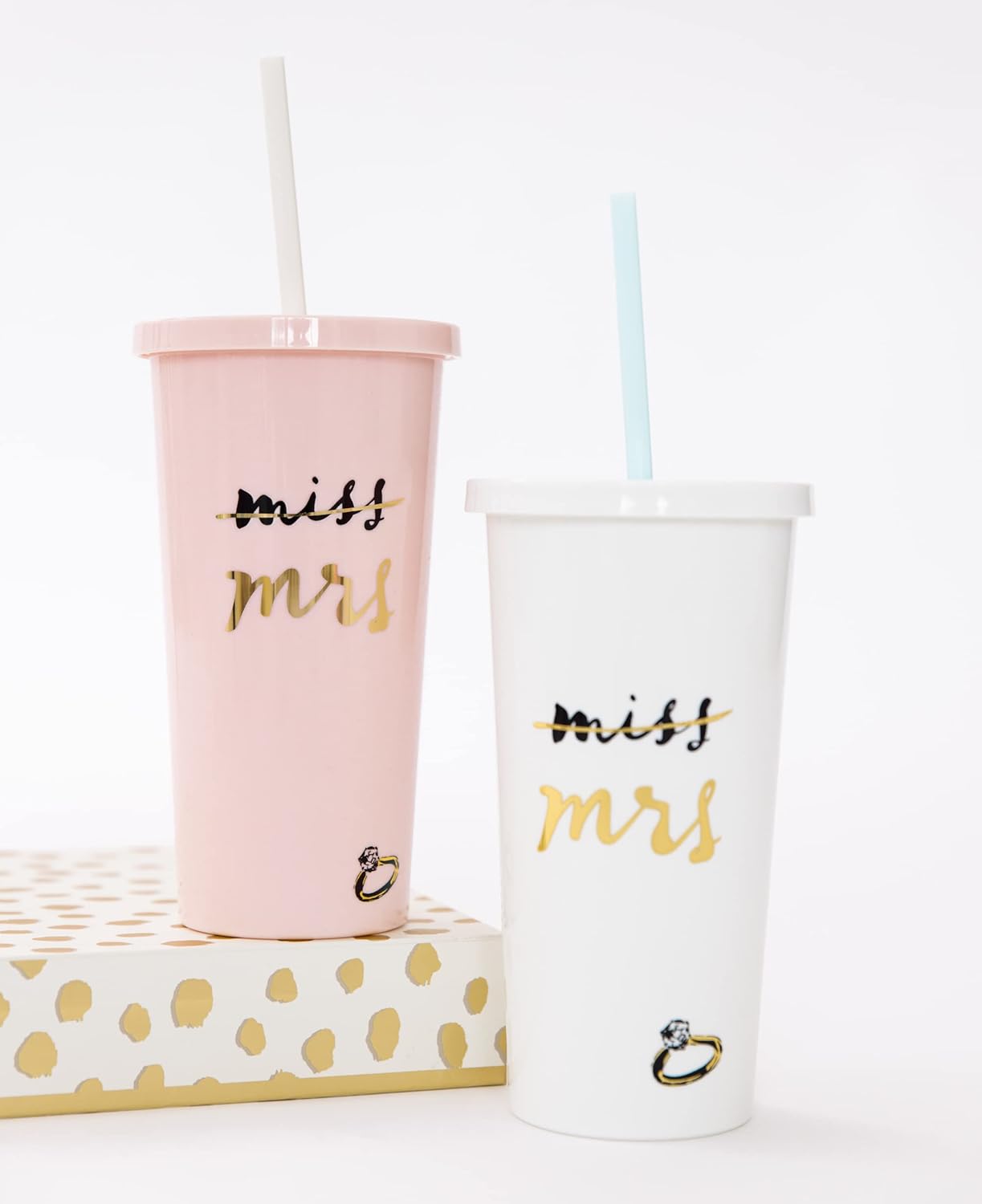 Kate Spade New York Acrylic Bridal Tumbler with Lid and Straw, 20 oz Tumbler for Bride to Be, Slim Double Wall Tumbler, Miss to Mrs. (White)