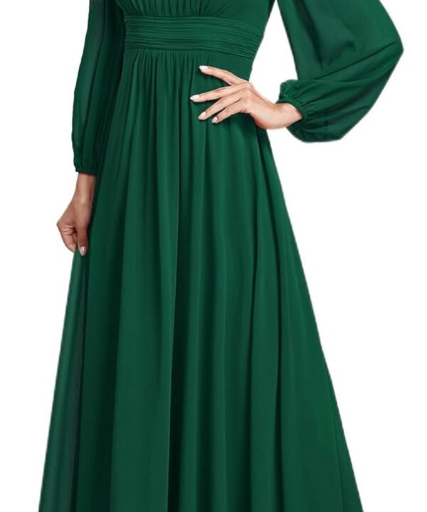 Ever-Pretty Women's Crewneck Long Lantern Sleeves Floor Length A-Line Pleated Chiffon Formal Dress 0106B