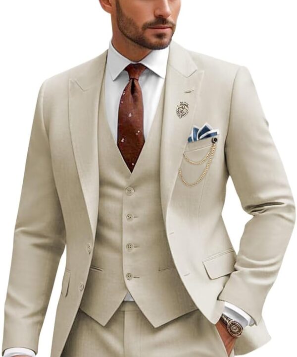 Mens Suit 3 Piece Slim Fit Wedding Business Suits for Men Three Piece Formal Peak Lapel Suit Set Elegant