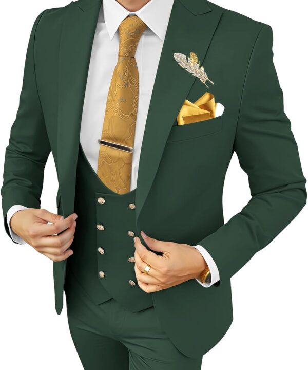 Wangyue Men's Suits 3 Piece Slim Fit Suits for Men Double Breasted Suit Men Business Wedding Prom Tuxedo Suit