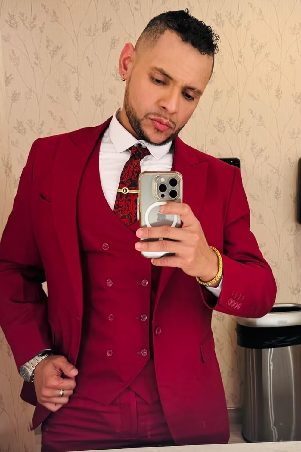 Wangyue 3 Piece Suit Slim Fit Double Breasted Mens Suits for Wedding Party Formal Prom One Button Blazer Vest Pants Sets