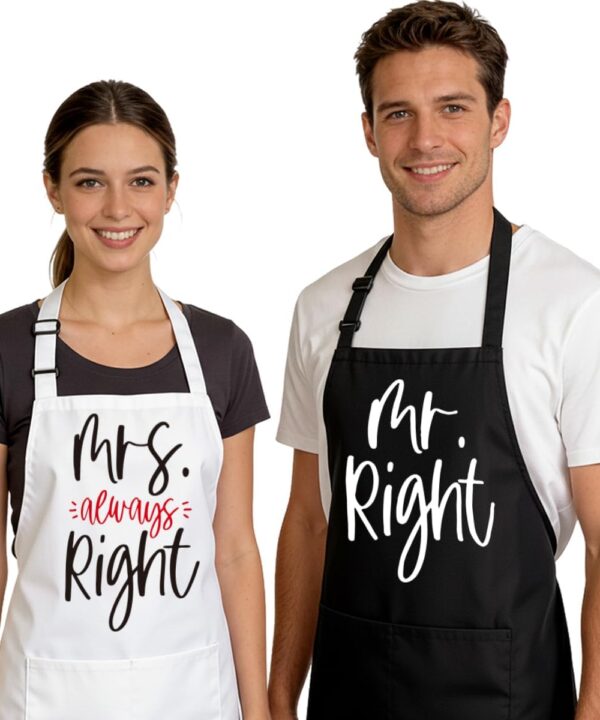 2Pcs Funny Couple Aprons for Cooking,Baking,Kitchen Couple Gifts for Engagement,Bridal Shower,Christmas,House Warming,Anniversary,Newly Wed Gift for Women,Husband,Wife,Mr Right Mrs Always Right -27