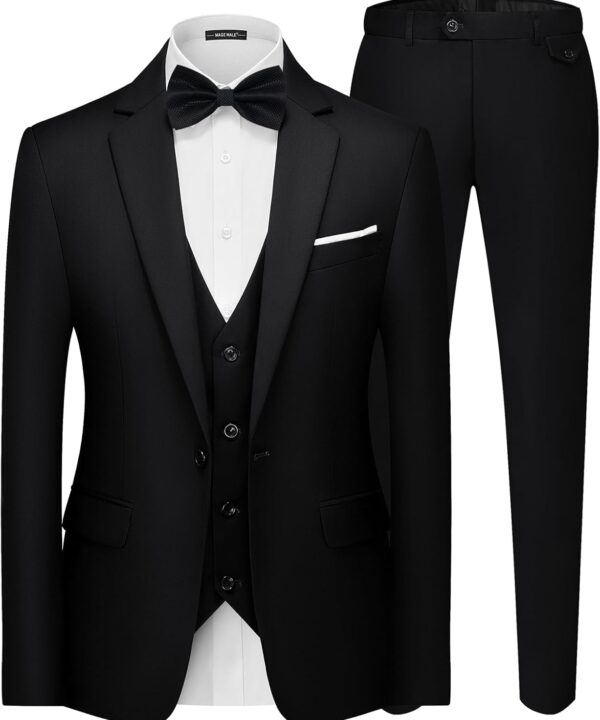 MAGE MALE Men's 3 Pieces Suit Elegant Solid One Button Slim Fit Single Breasted Party Blazer Vest Pants Set