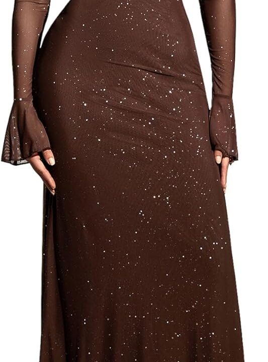 KUTUMAI Women Off Shoulder Bodycon Maxi Dress Long Sleeve Mesh Ruched Party Formal Wedding Guest Dresses