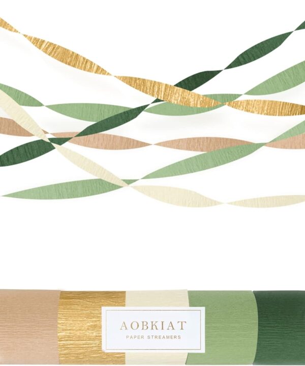 AOBKIAT Wedding Party Decorations, 5 Rolls Olive Green Khaki Crepe Paper Streamers for Green Boho Wedding, Birthday, Bridal/Baby Shower