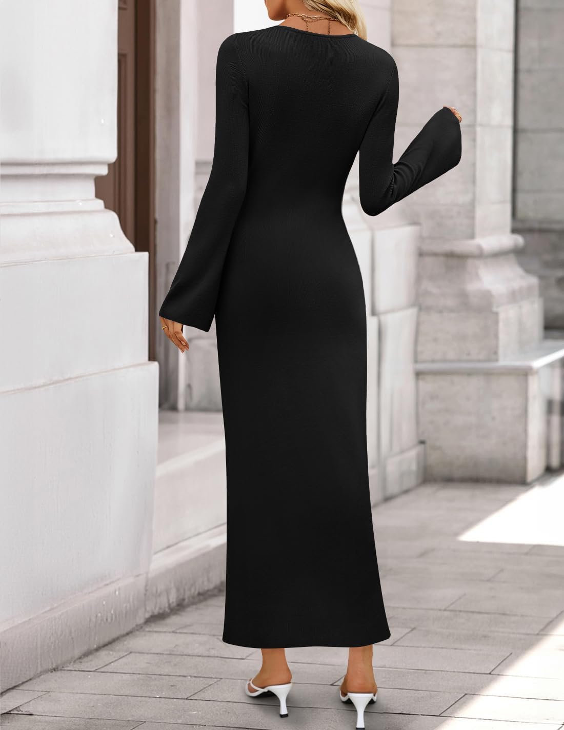 ZESICA Winter Wedding Guest Sweater Dresses for Women 2025 Elegant Formal Long Sleeve Cocktail Midi Dress