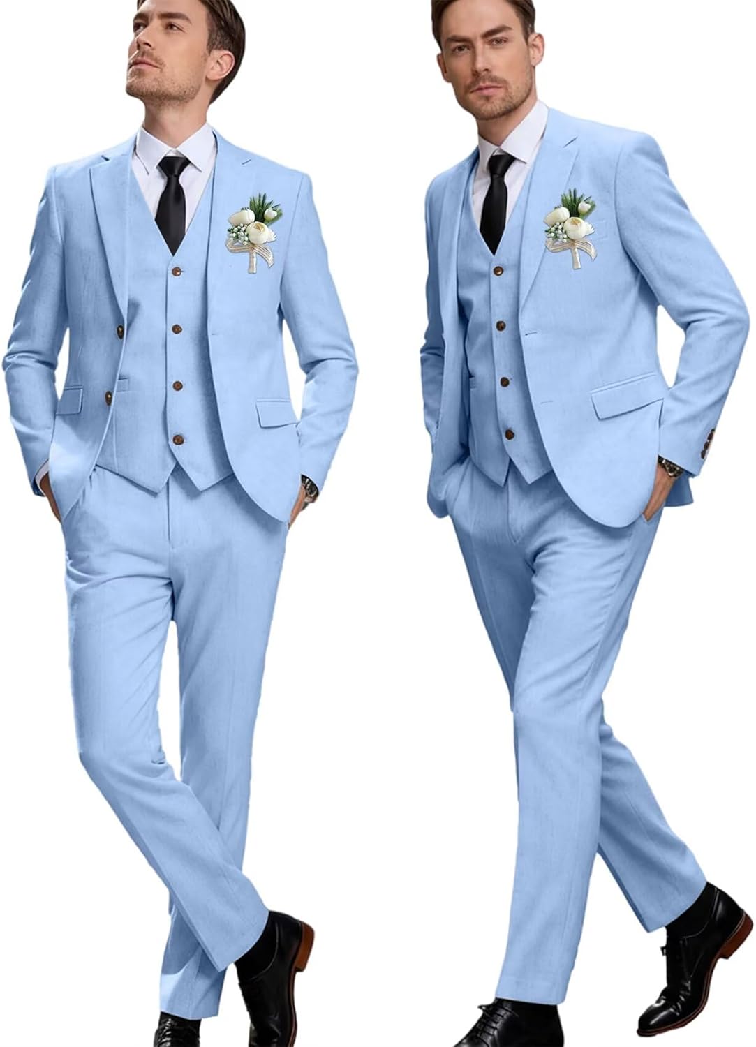 Retro Linen Mens Suit 3 Pieces Slim Fit Linen Prom Wedding Suits Casual Tuxedo Set Groom Jacket Blazer Vest Pants for Men