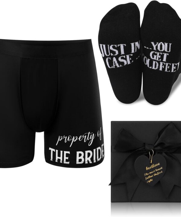 Geyoga 3pcs Groom Gift Set Wedding Gifts for Groom Include Boxer Brief Underwear Socks Wedding Gift for Husband from Bride