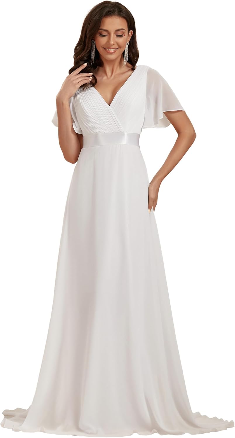 Ever-Pretty Women's Formal Mother of Bride Dresses Short Sleeve Chiffon Empire Waist Floor Length Bridesmaid Dress 09890