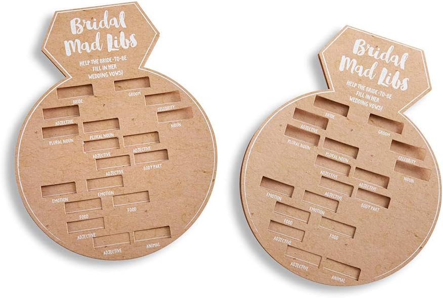 Kate Aspen 28441NA Bridal Shower Games, Ring Shaped Mad Libs Cards (Set of 50) Wedding Shower Game, Engagement Party, Bachelorette Party Game, Kraft, White