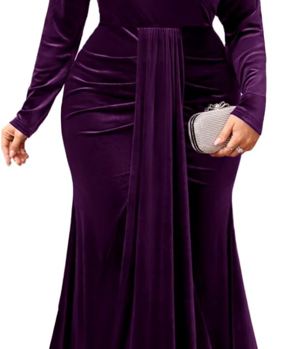 ZOMVA Plus Size Velvet Wrap Dress Long Sleeve V Neck Mermaid Maxi Formal Evening Gowns for Wedding Guest Cocktail Party