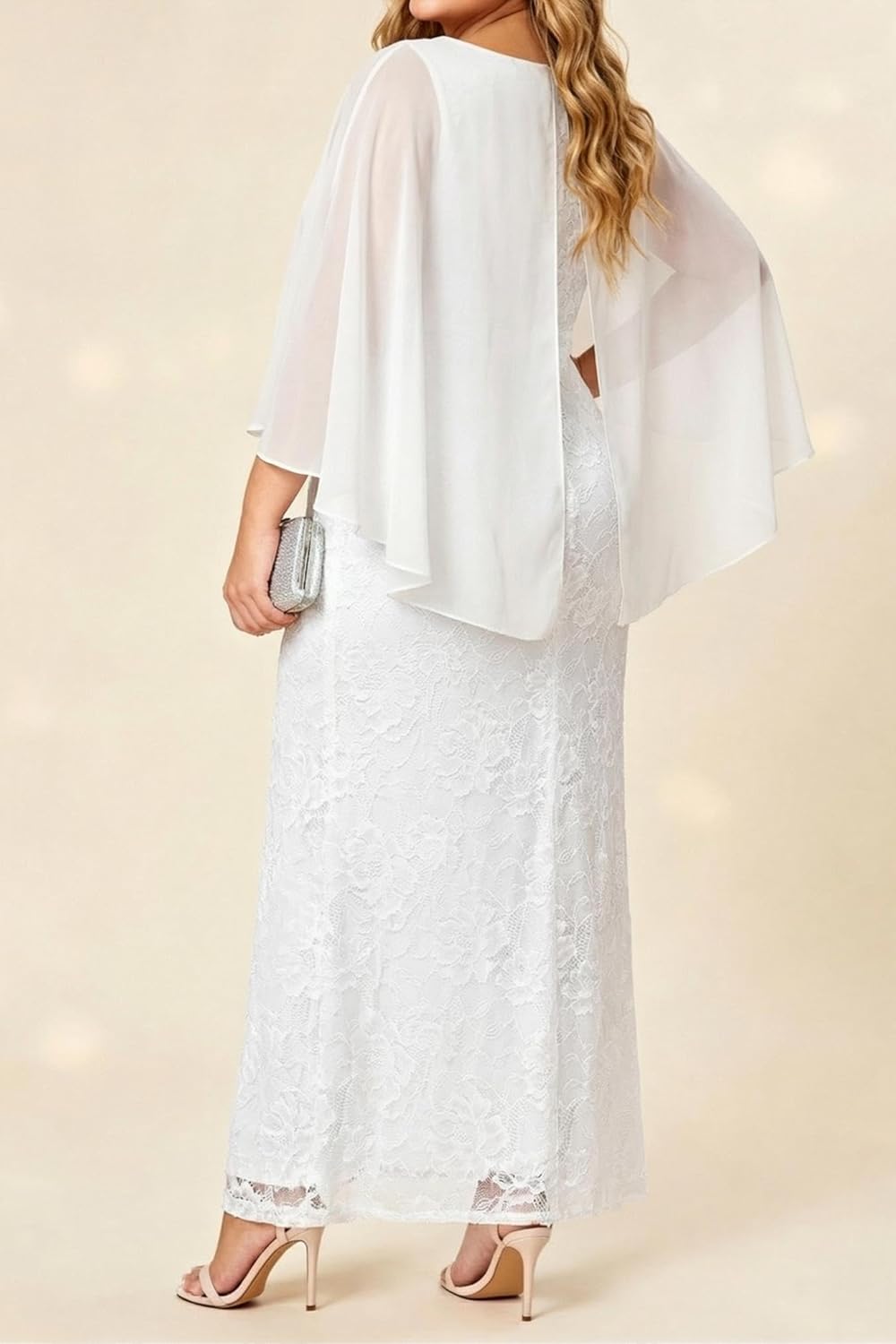 Plus Size Formal Dresses – Chiffon Capelet Ruffle Sleeves V Neck Lace Mermaid Evening Gown Prom Long Maxi Dresses 2025