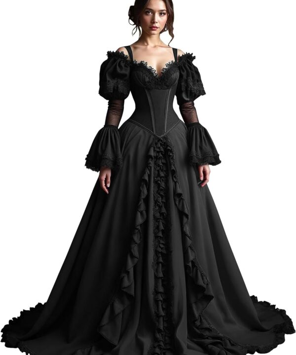 Youjiayi Victorian Wedding Dresses Ball Gown Long Sleeve Medieval Wedding Gowns Vintage Lace Ruffles Bridal Dress