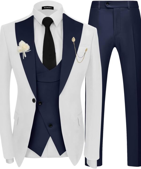 Wangyue 3 Piece Mens Tuxedo Suit Slim Fit Tuxedo for Men Double Breasted Wedding Prom Suits Blazer Vest Pants Sets 2025