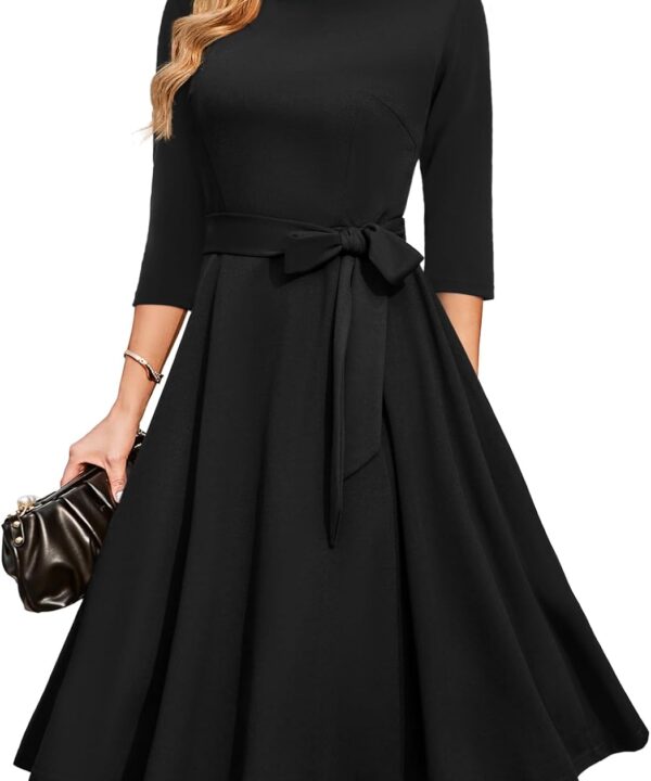 DRESSTELLS Cocktail Dresses for Women, Vintage Wedding Guest 3/4 Sleeves Formal Church Holiday Dress