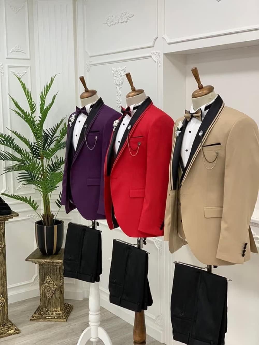 Wangyue Mens Tuxedo Suit 3 Piece Slim Fit Suit for Men Tuxedo for Men Wedding Party Dinner Prom