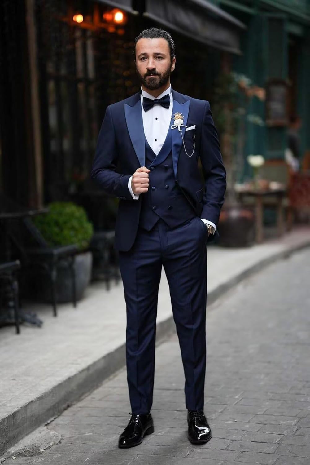 Wangyue Mens Tuxedo Suit 3 Piece Slim Fit Suit for Men Tuxedo for Men Wedding Party Dinner Prom