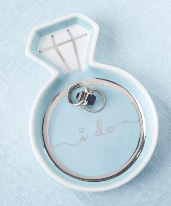 Kate Aspen Diamond Ring Trinket Dish - Jewelry Holder Ring Dish, Engagement Gifts for Couples, Bridal Shower Gifts, Bride to Be or Wedding Ring Dish - Ceramic Something Blue Gift for Bride