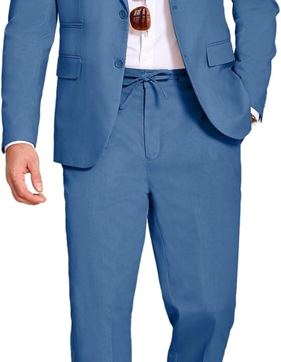 COOFANDY Men's 2 Piece Linen Suits Set Regular Fit Casual Lightweight Blazer Jacket and Pants
