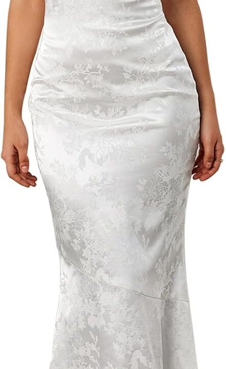 GLNEGE Women's Satin Bodycon Maxi Dress Elegant Formal Spaghetti Strap Cowl Neck Evening Party Dresses