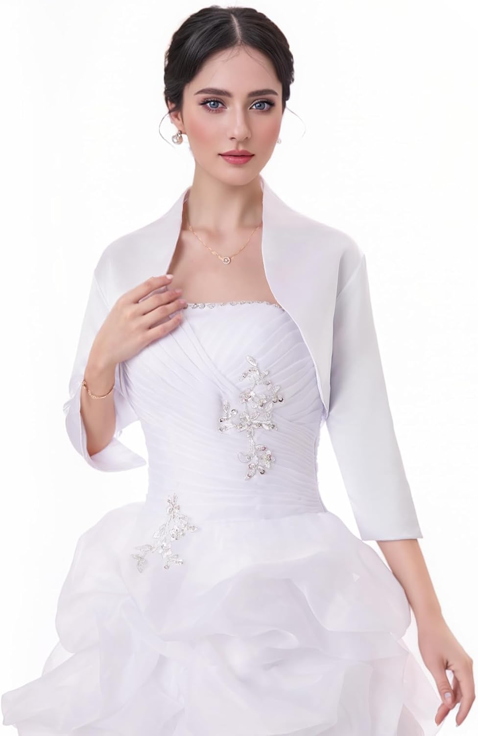 Fitted Wrap Bolero Style Bridal Wedding Satin with 3/4 Sleeve