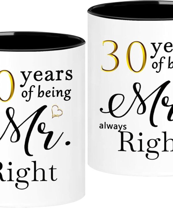 WOSIWULA 30 Year Anniversary Birthday Coffee Mugs Set of 2, 30th Wedding Anniversary Decorations Gifts for Couple Grandparents Parents Women Men Wife Husband Her Him, 30th Birthday Gifts, 11oz