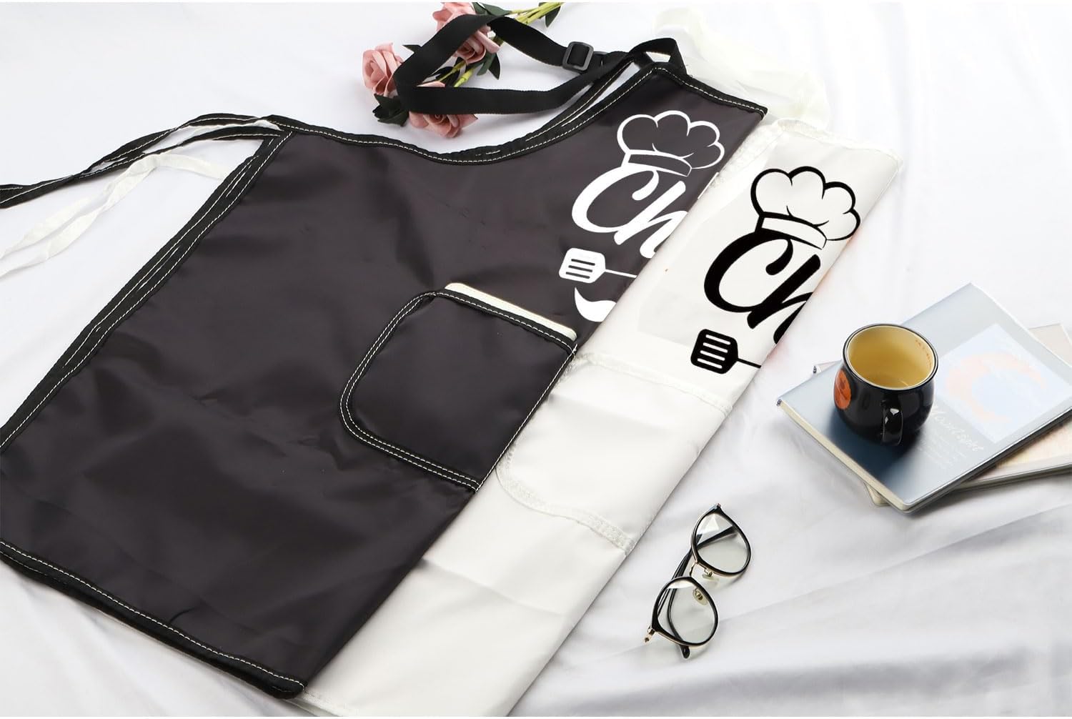 MBMSO Mr and Mrs Chef Aprons Set for Couples Cooking Matching His and Hers Kitchen Apron Couple Chefs Wedding Engagement Gift