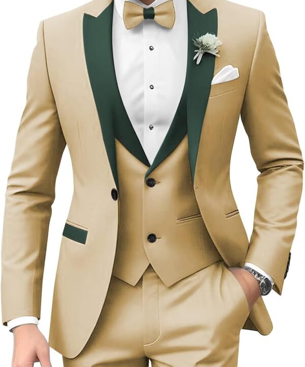 SHUZHXLZANGY Mens Suits Slim Fit 3 Piece Wedding Tuxedo for Men Prom Formal Business