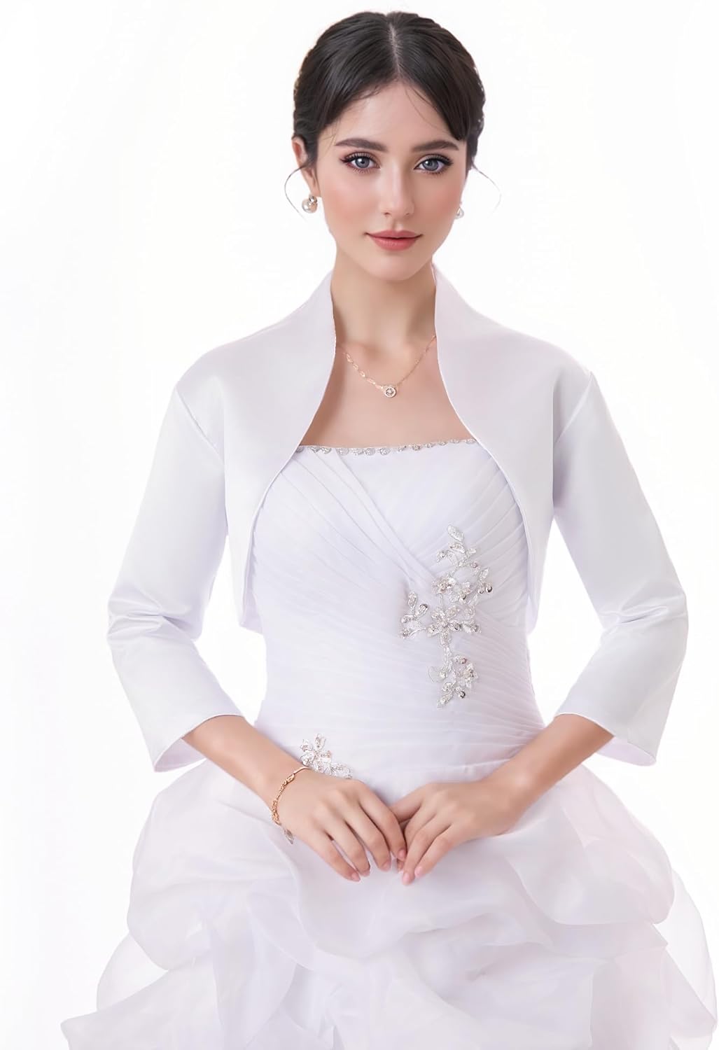 Fitted Wrap Bolero Style Bridal Wedding Satin with 3/4 Sleeve