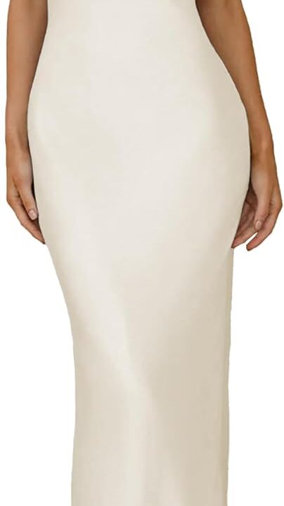 2025 Satin Cowl Neck Spaghetti Strap Slip Maxi Dress for Women Tie Strap Formal Wedding Guest Dresses with Slit