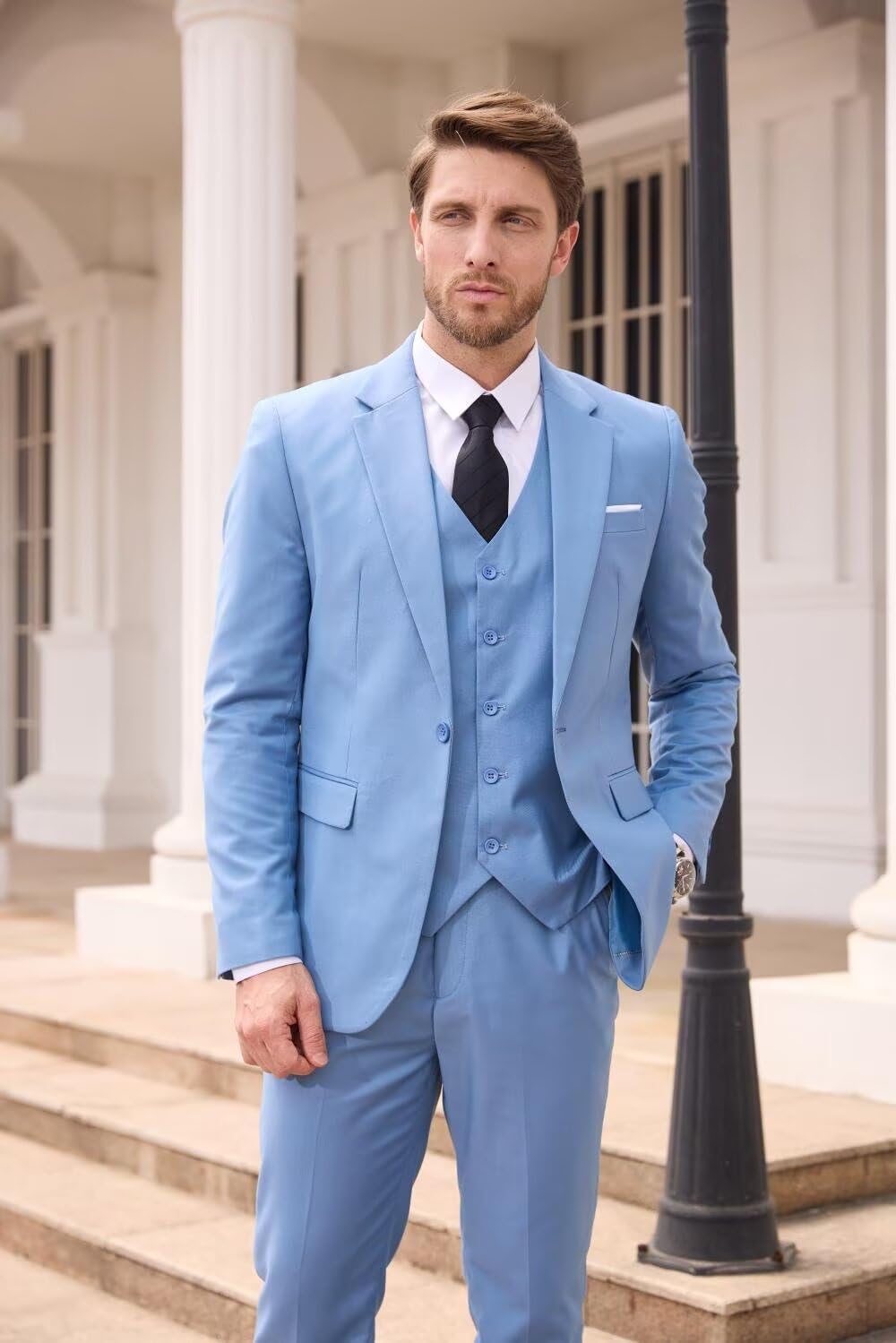 Wangyue Mens Suit 3 Piece Slim Fit Suit for Men Formal Business Suit Wedding Groom Prom Tuxedo Dinner Party