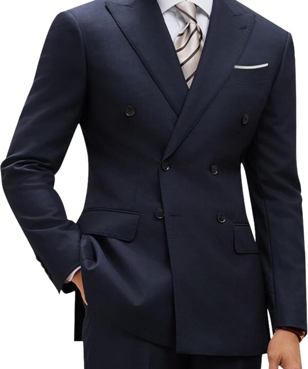 Navy Blue Suits for Men Classic Fit Double Breasted Suit Men 2 Piece Set Jacket and Dress Pants Wedding Groomsmen Suit XS